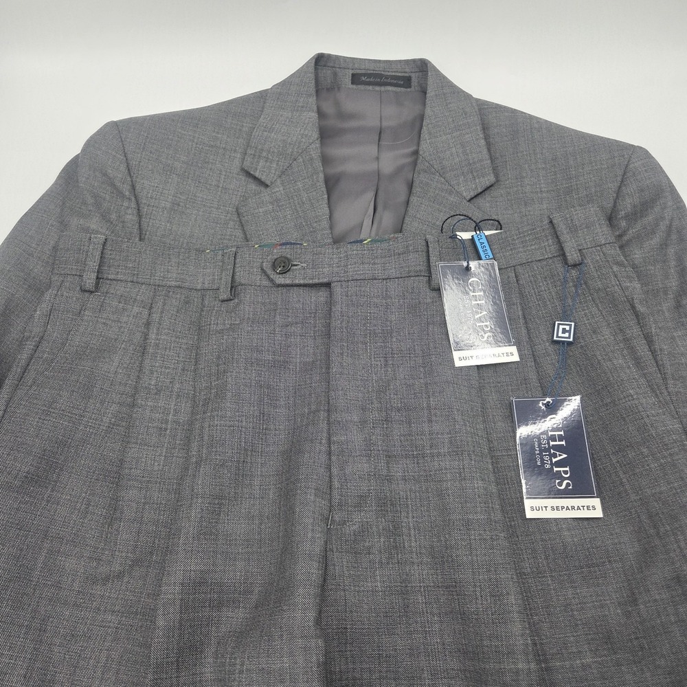 Chaps Men 40R Short Blazer 36x29 Pants 100% Wool 2‑Button Gray Sport Coat Suit